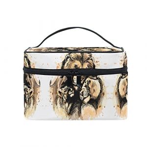 Lion Animal Roi Jaune Sac Cosmétique Organisateur Fermeture à Glissière Sacs Trousse de Maquillage Pochette Cas de Toilette pour Voyage Les Femmes Filles (LDIYEU, neuf)