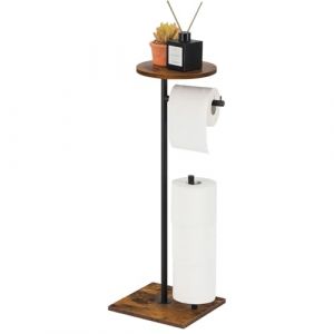 Porte-Rouleau de Papier Toilette sur Pied avec étagère de Rangement supérieure, Distributeur de Papier Toilette sur Pied au Sol 4 Rouleaux de réserve (Bois Ronde Marron) (Nandae, neuf)