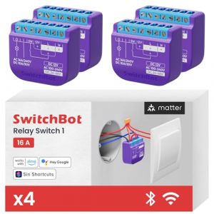 SwitchBot Relais interrupteur 1, Module de relais interrupteur avec Répéteur Bluetooth, Interrupteur Wi-Fi&Bluetooth Fonctionnant avec Alexa/Apple Homekit/Google Home, 2.4GHz 16A, 4Pack (SwitchBot, neuf)