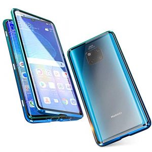 Coque pour Huawei Mate 20 Pro,Adsorption Magnétique étui Antichoc Cover Double côtés Transparent Verre Trempé Etui Housse Aluminium Métal Cadre 360 degrés Protection Case - Dégradé Bleu-Vert (HaptiCase, neuf)
