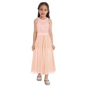 TiaoBug Robe Princesse Enfant Fille Dentelle Robe Soirée à Strass Asymétrie Robe Mariage Cérémonie Cocktail Robe sans Manche Organza Robe Demoiselle d'honneur Danse Carnaval E Corail Rose 6 Ans (TB TRADING, neuf)