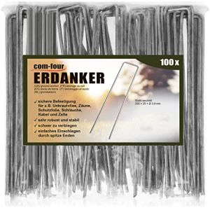COM-FOUR&reg; Ancrages de Sol 100x en Acier rev&ecirc;tu - piquets de Sol Robustes pour la Fixation de Toiles et de Feuilles de Mauvaises Herbes (100 pi&egrave;ces - 200x25x3.8mm) (COM-FOUR  Vertriebs GmbH, neuf)