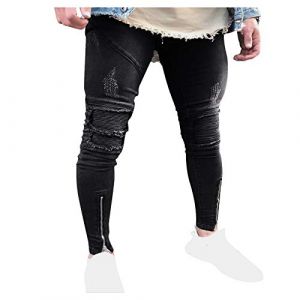 LAOLUO Jean Trou&eacute; Homme Mode Skinny Slim Fit Pantalon Denim Styles D&eacute;chir&eacute; Sport Trousers avec Fermeture &Eacute;clair Casual Mode Survetement Pants Jogging Trekking Outdoor Travail Cargo Vintage Sweatpants (ZSEGEDN, neuf)