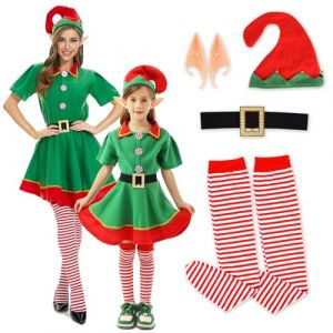 FORMIZON Costume Lutin Noel Enfant, Déguisement Lutin Enfant, Costume d'Noël pour Femmes Filles, Costume d'elfe de Noël Parent-Enfant Costume, Tenue Lutin Costume d'elfe pour Noël, Cosplay (130) (Ellencome Etrade, neuf)