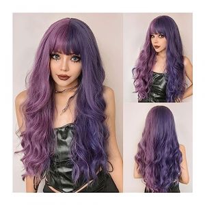 Perruques Perruque synthétique longue ondulée rose violet avec frange Cosplay cheveux deux tons Ombre perruque for femmes résistant à la chaleur Perruques de remplacement de cheveux (qingyinouzhou, neuf)