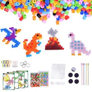 Osuter Grand Set de Perles à Repasser 10mm,1000 Pièces de Perles à Repasser XL Avec Plaques de Perles à Repasser,12 Couleurs Vives XL Perles à Repasser,10 Modèles Dino Avec Porte-clés et Accessoires p (Osuter, neuf)