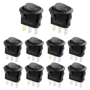 10PCS Interrupteur &agrave; Bascule 12V 20A, Interrupteur SPST avec LED Bleue, Interrupteur 12V &Eacute;tanche pour Voiture, Bateau, Camping-Car, Nylon PA66 Certifi&eacute; (ZGTX, neuf)