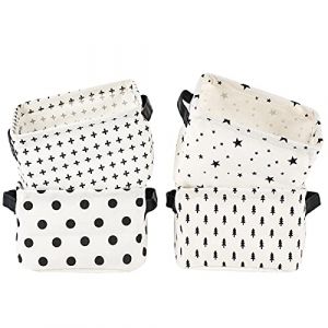 LessMo Set de 4 Mini Paniers de Rangement, Bo&icirc;te de Rangement Pratique Tiroir en Tissu Lin Panier Stockage de Bureau Pliable Organisateur pour &eacute;tag&egrave;res et Bureau, Jouets, Llivres ou Maquillage (little happy cat, neuf)