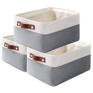 MANGATA Bo&icirc;te de Rangement en Tissu Tiss&eacute;, Panier Pliable en Toile Pour V&ecirc;tements, Jouets et &Eacute;tag&egrave;res, Gris Froid (Petit, Lot de 3) (MANGATA Direct, neuf)