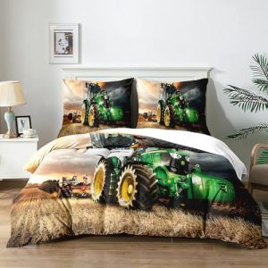 Yzehomijia Housse de Couette Tracteur 220x240cm 3 Pi&egrave;ces, Enfant Parure de lit imprim&eacute; Ensemble 3D，Parure De Lit Tracteur 1 Personne avec 2 Taies d'oreiller 65x65cm.(T1&times;220 (Toyqfc, neuf)