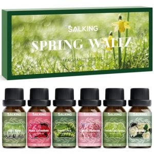 SALKING Huiles Essentielles, Printemps Kit Huile Essentielle pour Diffusers 6x10ml, Massage, Apr&egrave;s la pluie, Herbe fra&icirc;chement coup&eacute;e, Pois doux, G&eacute;ranium rose, Fleurs de cerisier, Gardenia fleurs (SalkingDirect, neuf)