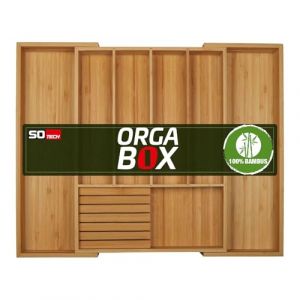 ORGA-BOX UNIVERSAL Range-couverts en bambou réglable pour largeur de tiroir 400-600 mm jusqu'à 7 compartiments pour profondeur de tiroir 473 mm y compris bloc à couteaux pour 6 couteaux (S&O Handelsgesellschaft mbH, neuf)