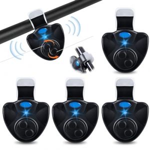 Alarme de Pêche, 4 Alarme Touche Canne à Pêche, Alarme de Touche de la Canne à Pêche avec Indicateur LED Détecteur Electronique Sensible Alarme, Detecteur de Touche Peche Maritime Nuit Pêche (Black) (CEANNA, neuf)