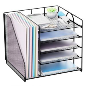 Restorgan Organiseur de Bureau à 5 Niveaux – Rangement de Documents avec Porte-Fichiers, Corbeille à Courrier en Maille Métallique – Noir (KUSUSTORSUP, neuf)