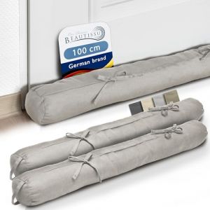Beautissu 2X Boudin Bas de Porte 100 cm Gris Clair &ndash; Bas de Porte Isolant Anti Froid & Anti Bruit 100x10 cm &ndash; Boudin de Fen&ecirc;tre avec Passant pour Porte, Fen&ecirc;tre et Porte de Jardin &ndash; Viento (Brandvin, neuf)