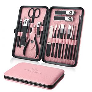 Kit Manucre Pedicure - Coupe Ongle Professionnel Coupe Cuticule Acier Inoxydable - Trousse Manucure Pedicure Set de 18pcs avec Exquis La Boîte by Keiby Citom (Noir & Rose) (Zhong Lei, neuf)