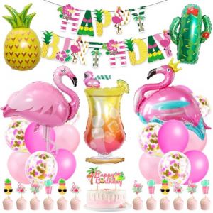 Ballons de f&ecirc;te hawa&iuml;ens, d&eacute;corations hawa&iuml;ennes, ballons de f&ecirc;te tropicale, flamant rose et ananas pour fille, d&eacute;coration d'anniversaire tropicale pour fille (SPRINLOT STORE, neuf)