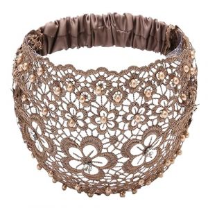 Bandeau en dentelle pour femme, bandeau en dentelle, bandeau large en dentelle et perles florales | &Eacute;charpe de cheveux pour femmes et filles - Bandana boh&egrave;me pour yoga, exercice, gym, course &agrave; pied (sengyu, neuf)