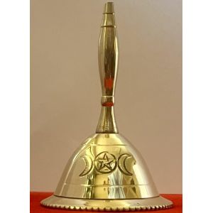 Indian Consigners Cloche d'appel en laiton massif 7,6 cm avec pendule d'autel (triple lune pentagramme) (MANDALA TAPESTRIES, neuf)