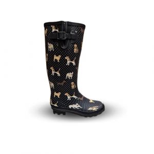 Bottes de pluie en caoutchouc pour femme - Courtes et hautes - Patte de chien - T&ecirc;te de mort - Boucle r&eacute;glable, Imprim&eacute; grand chien noir, 39 EU (Baraboo Group, neuf)