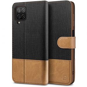 BEZ® Coque pour Samsung A12, Etui pour Samsung Galaxy A12 / M12, Housse en Cuir de Protection, Portefeuille en Cuir Polyuréthane, Crochet, Pochette pour Monnaie, Fermeture Magnétique, Negro (TheBlingZ., neuf)