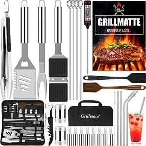 Grilliance Lot de 30 ustensiles de Barbecue en Acier Inoxydable de qualité supérieure - Pince à Barbecue - avec Mallette et Tapis de Barbecue pour Homme - Cadeau pour Le Jardin, Le Camping - Argenté (UNIAOS, neuf)