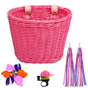 Panier Velo Enfant Décoration Vélo Enfant Panier Velo Enfant Fille with Cloche de vélo et Enfant Vélo Rubans Tassel pour Accessoires Bicyclette Filles Garçons (Rose) (ZHAOX, neuf)