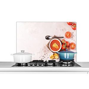 Credence Tomate - Soupe - Cuisine - Herbes aromatiques Fond de hotte 90x60 cm Credence aluminium Plaque inox de cuisine (WallCircle, neuf)