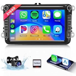 【2+64G】 Carplay Autoradio pour VW Passat Golf Seat Altea Skoda Octavia avec USB/Type-C,Android Poste Radio Voiture,8 Pouce Touchsreen avec Android Auto/WiFi/GPS/RDS/FM/Bluetooth/USB+Camera de Recul (Hodozzy, neuf)