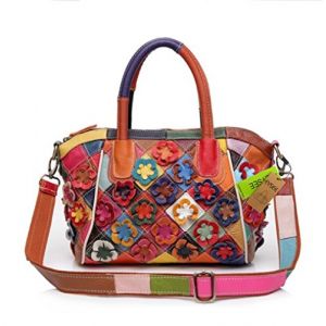Luxueux sac à main avec bandoulière par Eysee - En cuir véritable - Motifs fleurs - Couleurs vives Multicolore mehrfarbig Multicolore 7 (Eysee-FR, neuf)