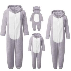 Pyjama en Peluche Famille 2025 Combinaison Pyjama d'ours avec Oreilles Zipp&eacute; Maison Chaud Jumpsuit Costume Famille Pyjamas Costume de Grenouill&egrave;re Couple Femme Homme Fille B&eacute;B&eacute; Gar&ccedil;on Automne Hiver (perfcreat, neuf)