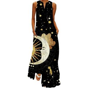 WINKEEY Femme Robe Longue Imprim&eacute; Floral Maxi Robe Boh&egrave;me avec Poches sans Manches Grande Taille, Lune 2XL (WINKEEY, neuf)
