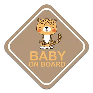 Autocollant Baby on Board pour voiture - 10 x 10 cm - Motif animal - Pour lunette arrière et coffre - Accessoire de voiture - Autocollant résistant aux intempéries - R127 (n° 1 léopard) (Finest-Folia, neuf)