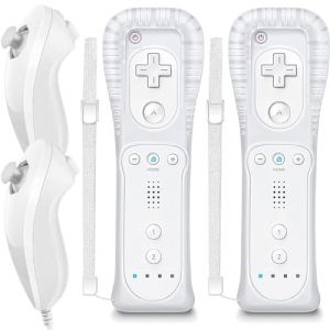 Télécommande Wii et Nunchuck - Télécommande sans fil Plus avec coque en silicone et dragonne pour Wii/Wii U (sans Motion Plus) (dikusenshangmao, neuf)