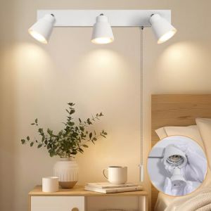 TaFiCo Blanc Applique avec Interrupteur à Tirette 3 Spots GU10 - Applique Moderne d'intérieur avec Interrupteur Rotatif à 350° - 50 W Applique avec Interrupteur pour Chambre Salon - Sans Ampoules (TaFiCo, neuf)
