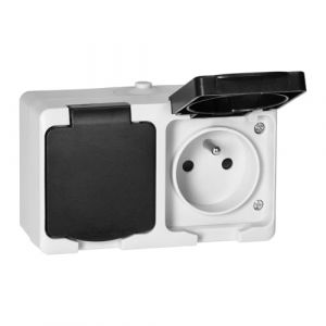 MIRATIC Prise Electrique Murale Simple ou Double Prise Exterieure Etanche avec/sans interrupteur Va et Vient Prise en Saillie Multiprise Exterieur Etanche (prise double) (Vermann, neuf)