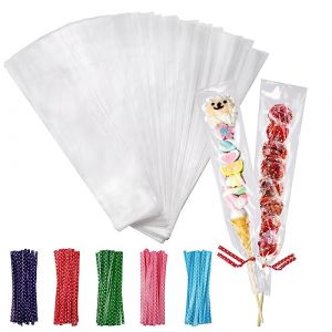 JIANTA 250Pcs Sacs en Cellophane, Sachet Bonbon Transparent 25x5cm, Sac Plastique Bonbon Sachet avec 250Pcs Liens Torsadés, Bonbons Sacs pour Bonbons Savon Cookie Chocolats Perles Bijoux Cadeau (JIANTA, neuf)