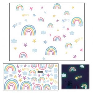 Fée Etoiles Phosphorescentes Plafond Etoile Fluorescente Chambre Enfant Nuages arc-en-ciel Étoiles Points Fluorescente Autocollants Enfants Stickers Muraux Décoration pour Enfants Fille Chambre (Rfervgauk, neuf)