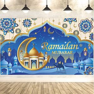 DPKOW Ramadan Moubarak Toile de Fond Banni&egrave;re D&eacute;coration Ramadan, Grande Banni&egrave;re pour Ramadan Murale Maison D&eacute;coration, Musulmanes Ramadan Int&eacute;rieure Ext&eacute;rieure D&eacute;coration Fournitures, 185 * 110cm (dpkow, neuf)