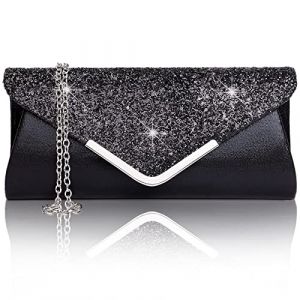 Larcenciel Pochette Enveloppe Sac de Soirée en Paillettes Brillant Argenté pour Femme (Noir) (Sasiki, neuf)