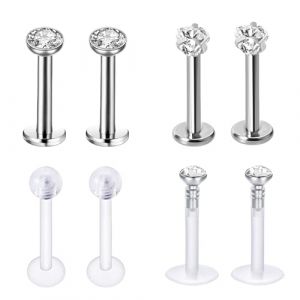 CAIHINIER 8 pcs Piercing Labret en Acrylique Flexible Transparent pour Tragus, Piercing Tragus,Lèvres et Cartilage – Clous de Bouche Hypoallergéniques pour Femmes et Hommes-Zircon incrusté (yiyiuk, neuf)