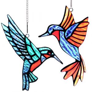 Lot de 2 Attrape-Lumière en Forme de Colibri, Attrape-Soleil en Vitrail pour Oiseaux Attrape-Soleil pour Oiseaux Suspension pour Fenêtre Décoration de Fenêtre Amoureux des Oiseaux (Beisong, neuf)