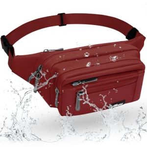 REETEE Sac Banane Homme Imperm&eacute;able Sacoche Banane avec 5 Poches et Sangle R&eacute;glable, Grande Capacit&eacute; Sac Banane pour Homme Femme Voyage Randonn&eacute;e Pochette Ceinture (A-Rouge fonc&eacute;) (REETEE, neuf)