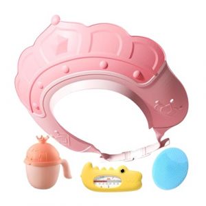Rukjmqi Chapeau de douche pour, chapeau de shampoing pour,Visière de bain avec jauge de température de l'eau et tasse à shampoing | Bonnet de shampoing avec brosse à shampoing pour laver les (ruixid, neuf)
