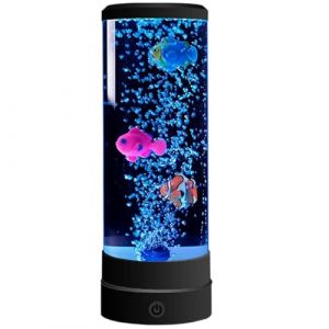 Cunlvyyds Lampe Poisson Bulle changeant de Couleur, alimentée par USB et Piles, Fausse Lampe sensorielle pour Aquarium avec télécommande, d'ambiance pour Bureau, décoration d'intérieur, Noire (Secret Dream, neuf)
