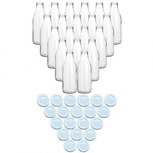 gouveo Lot de 20 bouteilles de jus 1000 ml avec bouchon à vis blanc - Grande bouteille en verre 1 litre avec bouchon TO48 - Bouteille vide à remplir (SF1000W) (flaschendiscount, neuf)