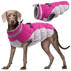 Kuoser Manteau d'hiver Imperméable pour Chien Veste Chaude Doublé en Polaire pour Chiot avec Col en Fourrure Gilet Coupe-Vent Extérieur Vêtement Réfléchissant pour Petits Moyens Grands Chiens (Kuoser_Official, neuf)