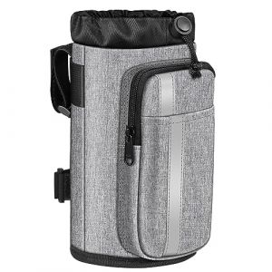 FINPAC Porte Bidon de V&eacute;lo, Porte Gourde, Porte-Bouteille Universel avec Poches pour t&eacute;l&eacute;phone pour Poussette, Chariot de Golf, d&eacute;ambulateur et Scooter, Porte-gobelet pour ext&eacute;rieur, v&eacute;lo, (Gris) (Kenobee-EU, neuf)