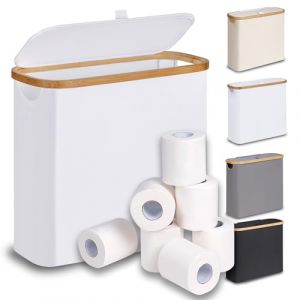 efluky 28 L Boite Rangement Papier Toilette avec Couvercle, Bambou Panier à Papier Hygiénique Boite Rangement Salle de Bain, Corbeille Porte-Papier Toilette pour 9 à 12 Rouleaux, Blanc (YIRUJIA, neuf)
