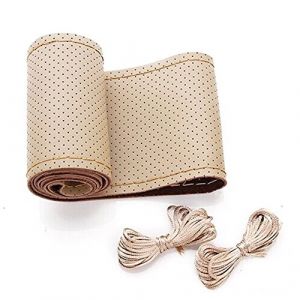 Couvre Volant Auto, Housse de Volant de Voiture DIY à Coudre en Cuir Souple Couverture avec Aiguille et Fil (37-38cm / 15 inch) - Beige (SQing, neuf)